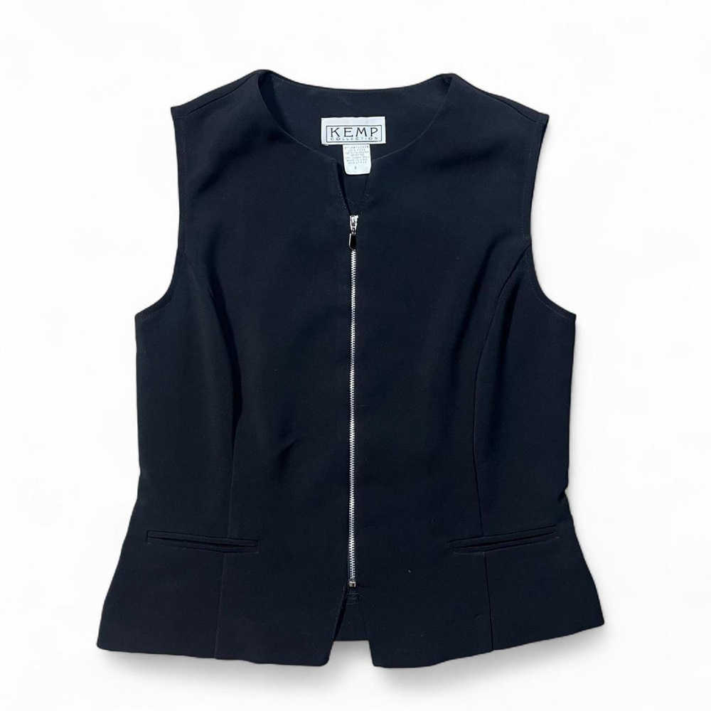 Vintage KEMP Black Zip-Up Vest Blazer Women’s Size 6 Office Layering Classic